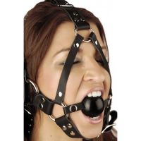 Leren ball gag hoofdharnas